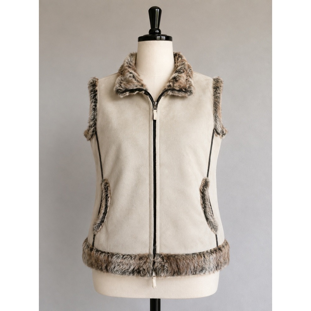 Cripple Creek Faux Suede Fur Trim Vest Tan Brown XL boho cabin Zip Front Western